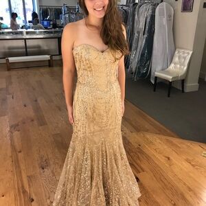 Ellie Wilde Sparkling Gold Strapless Dress